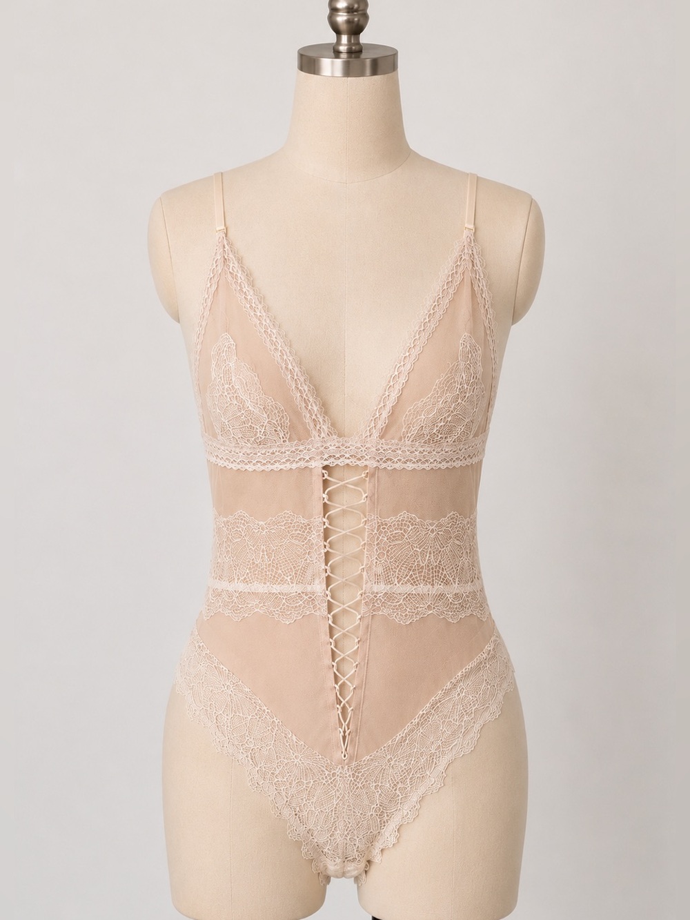 Victoria's Secret Dream Angels Plunge Lace-Front Sheer Bodysuit